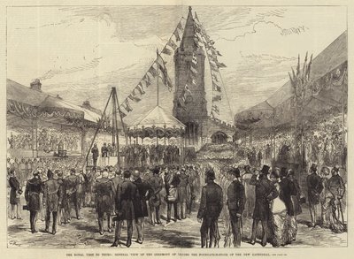 Het koninklijk bezoek aan Truro, algemeen overzicht van de ceremonie van het leggen van de eerste steen van de nieuwe kathedraal door Sir John Charles Robinson